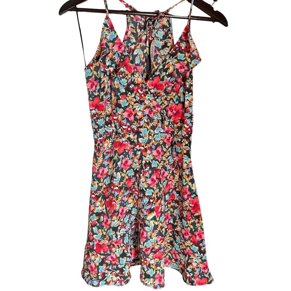 Zara Basic Floral Wrap Dress Multicolor Sleeveless V-Neck Halter Tie Back S
